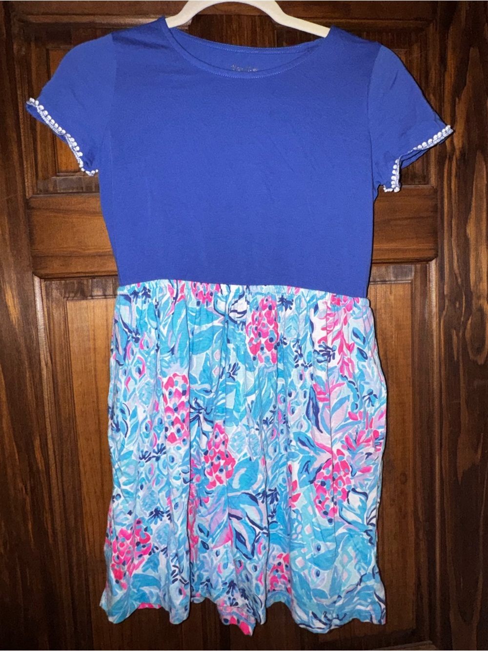 Lilly Pulitzer Blue Top with Pink and Aqua Floral Skirt Girls' Dress